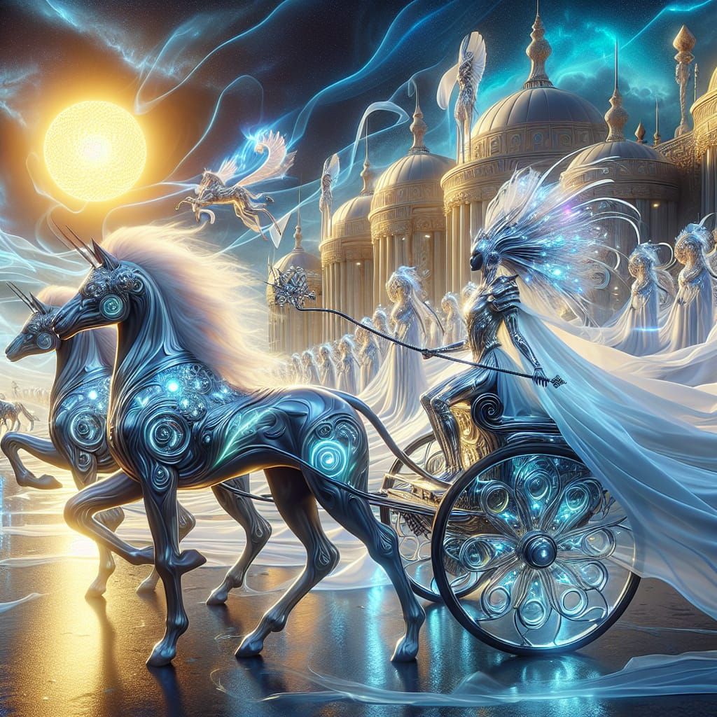 Greek Goddess Selene departs on her nightly travels.