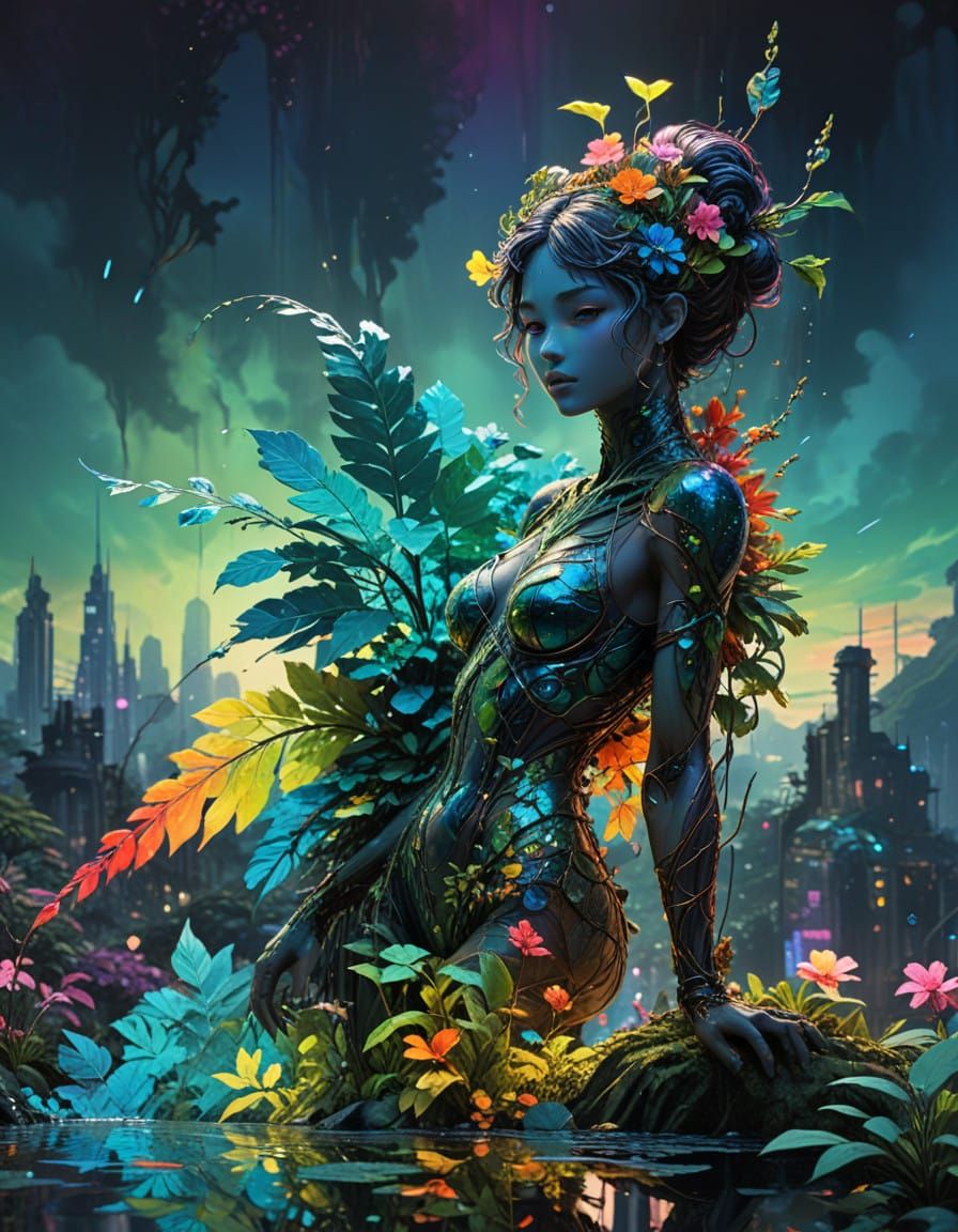 Jungle Paradise in Vibrant Art Nouveau Style