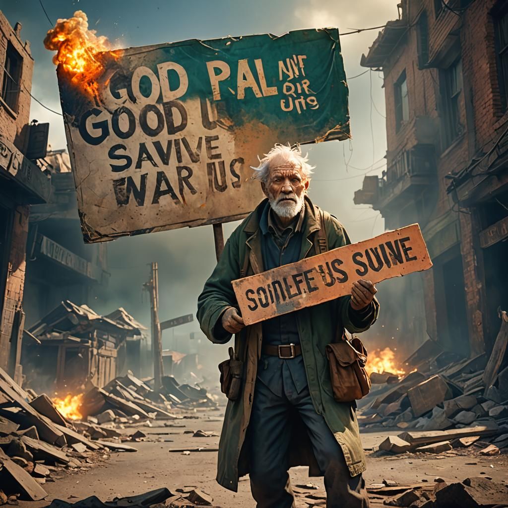 War-Torn Man's Plea: A Digital Art Concept