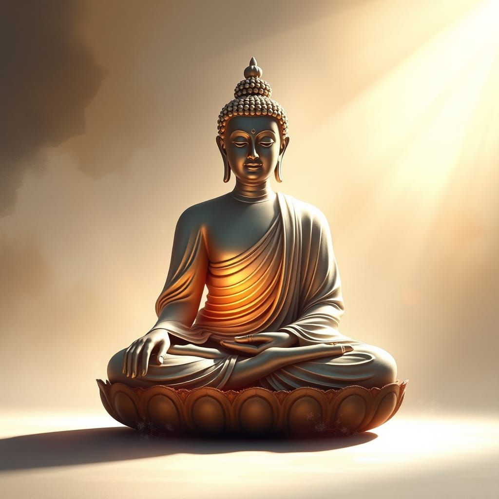 Serene Buddha Meditating in Ethereal Light, Abstract Backgro...