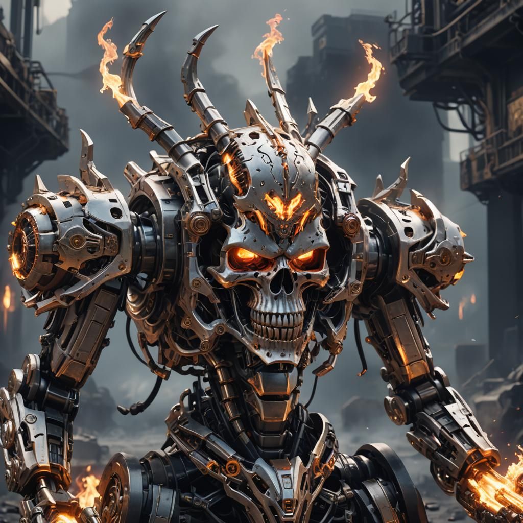 Futuristic Skull Demon with Firearm in Sci-Fi Style