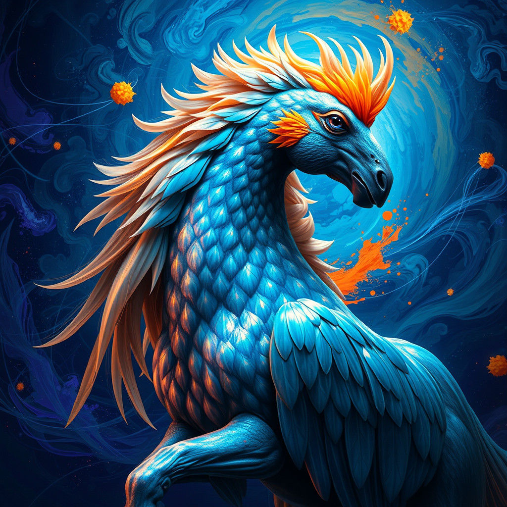 Majestic Horse-Parrot Hybrid in Surrealist Style