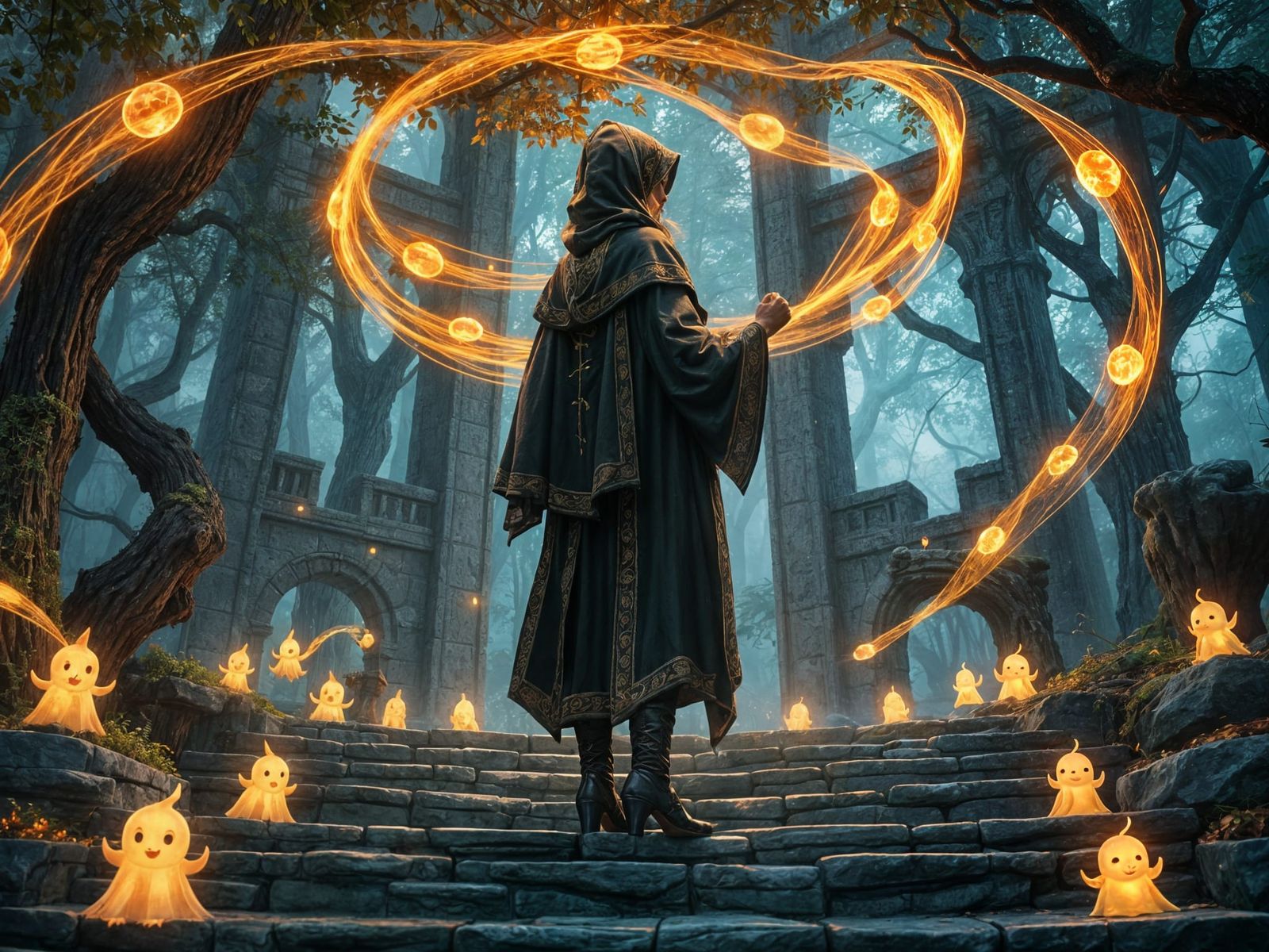 Female Wizard in Mystical Forest, Fantasy Art