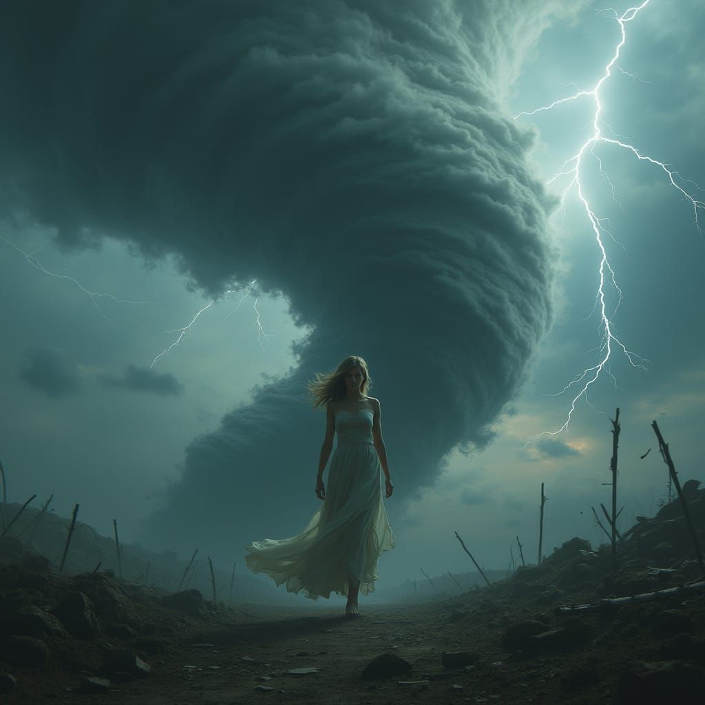 Woman Transforms into a Violent Tornado in Fantasy Style