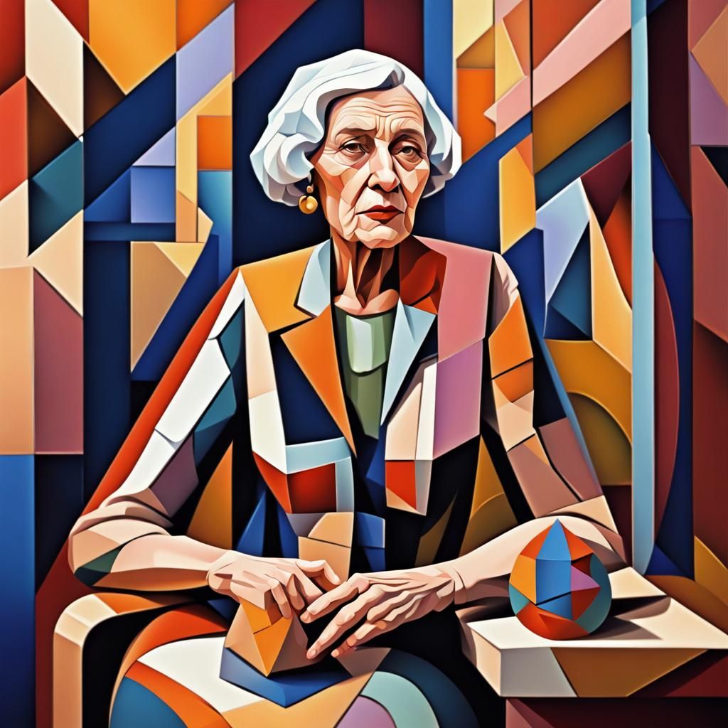 Cubist Painting of an Elder Woman in Geometric Fauvism