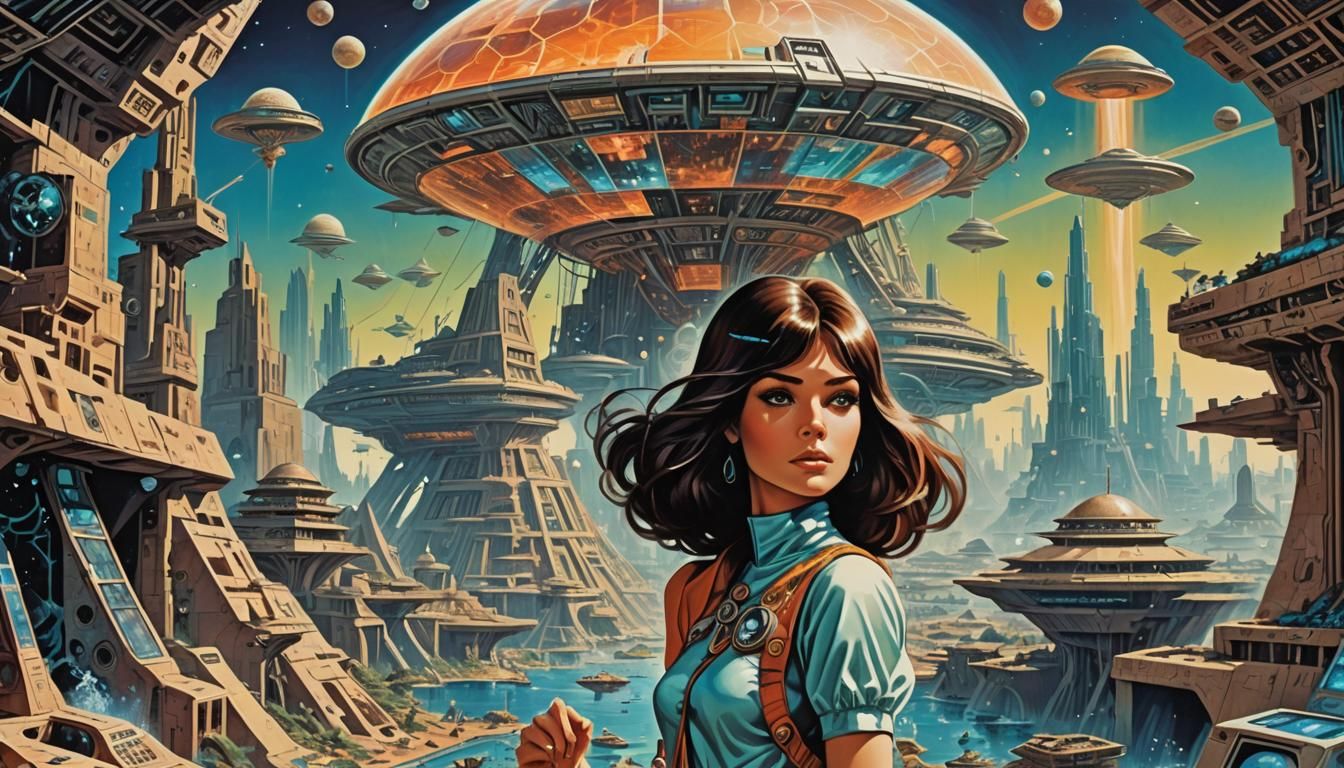 Psychedelic Sci-Fi Girl in Retro-Futuristic Dreamscape