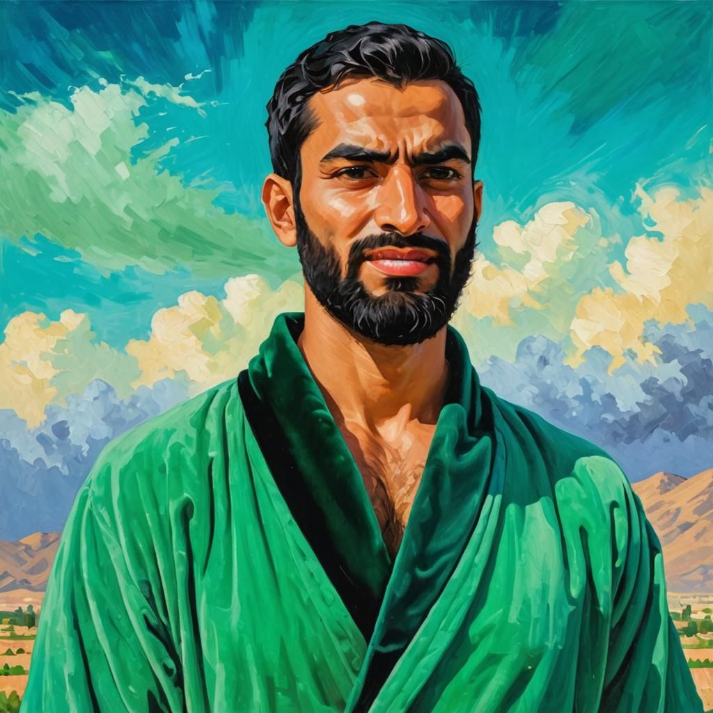Emerald Robe: Expressionist Portrait in Impasto Gouache Styl...