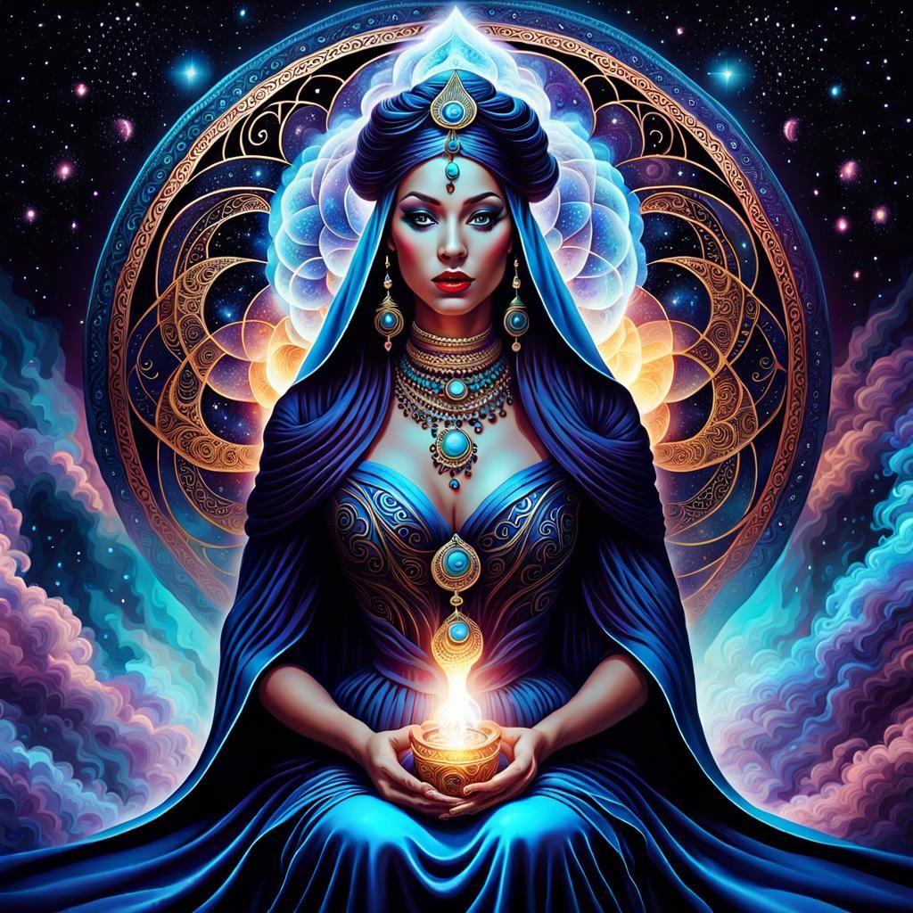 Beautiful Fortune Teller in Vaporwave Cosmic Dream