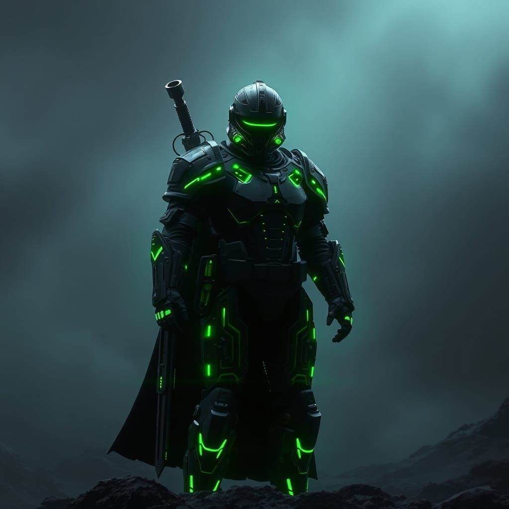 Cyber Knight in Dystopian Star Wars Landscape