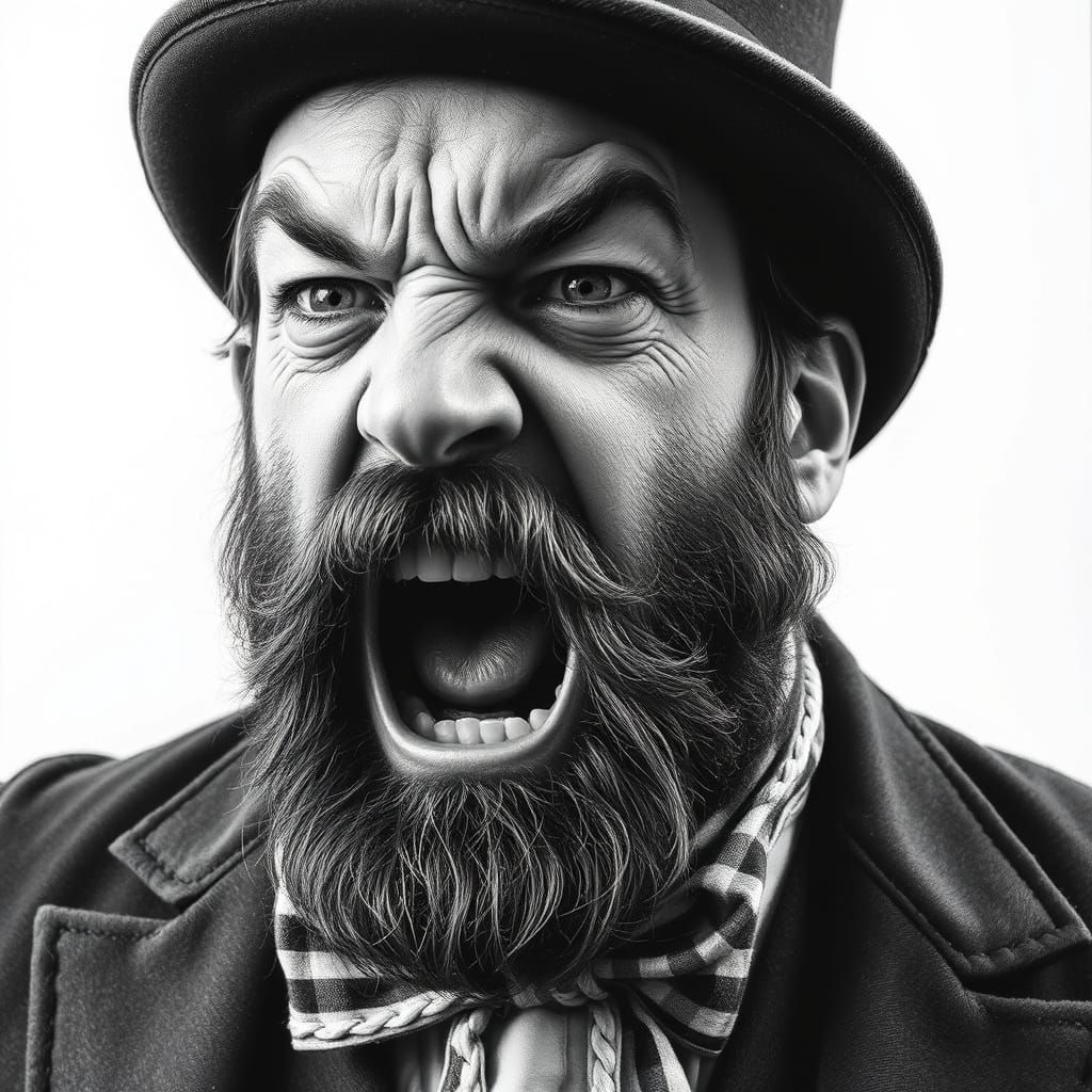 Victorian Gentleman Shouting Angrily in Charcoal Drawing