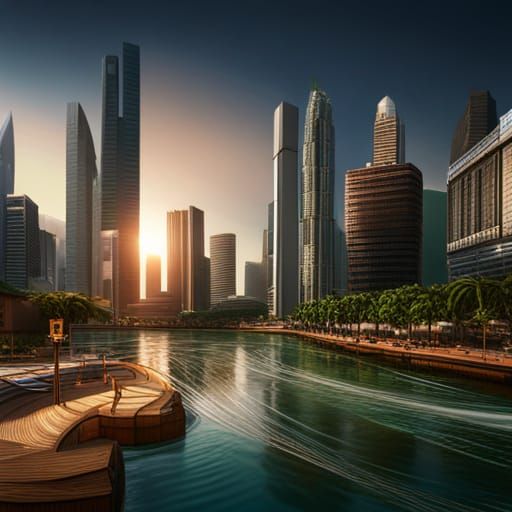 Singapore Cityscape: Detailed Matte Painting