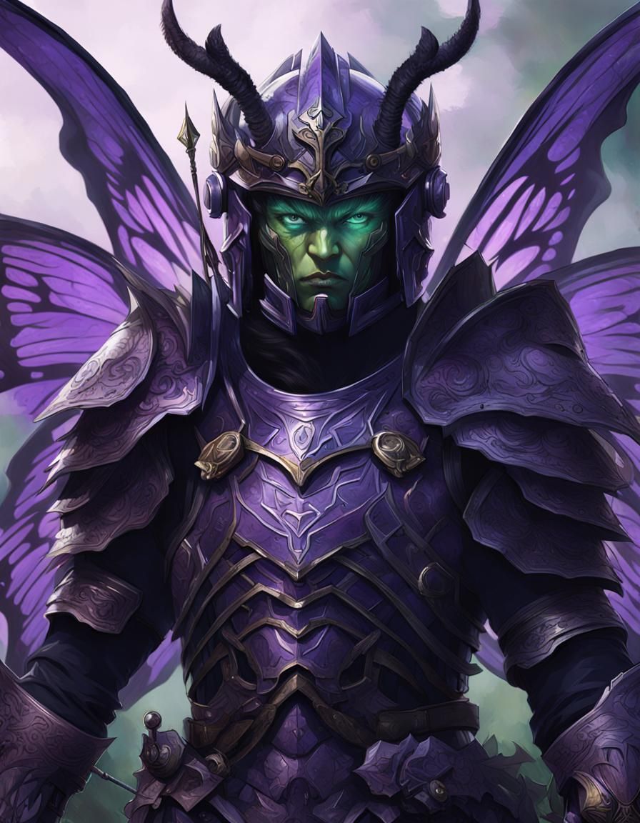 Butterfly Warrior in Holographic Armor: Digital Illustration