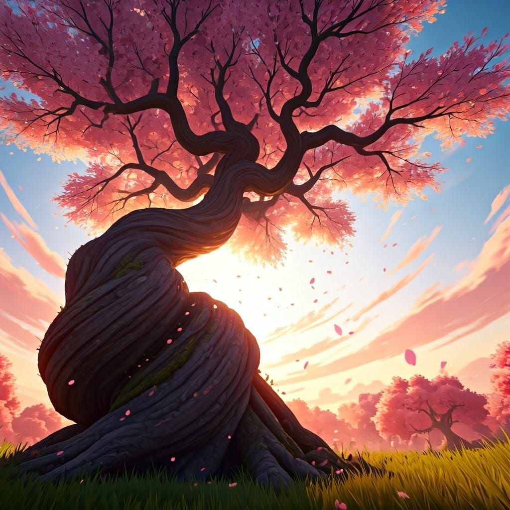 Whirling Cherry Blossoms in Anime Style