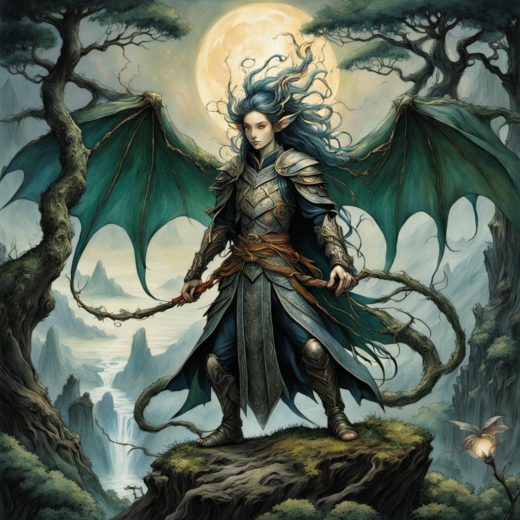 Whimsical Fantasy Art of Elven Woman in Starlight Cloak