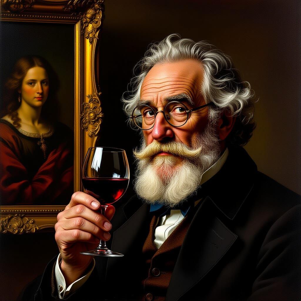 Elderly Art Critic Contemplates Modern Art