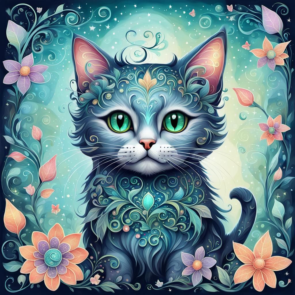 Enchanting Whimsical Cat in Digital Painting