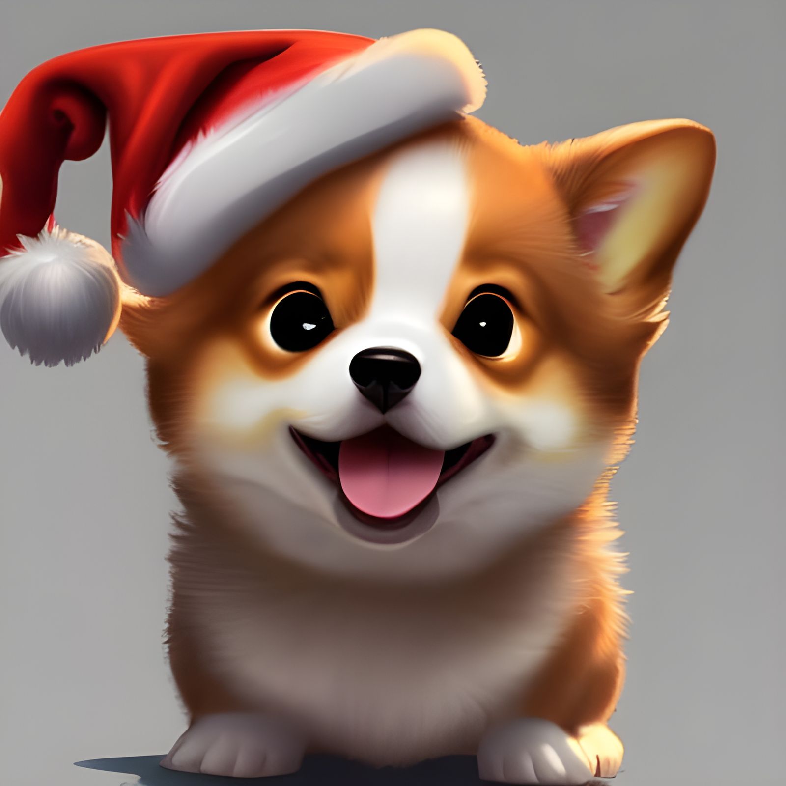 Cute Chibi Corgi in Santa Hat Digital Art