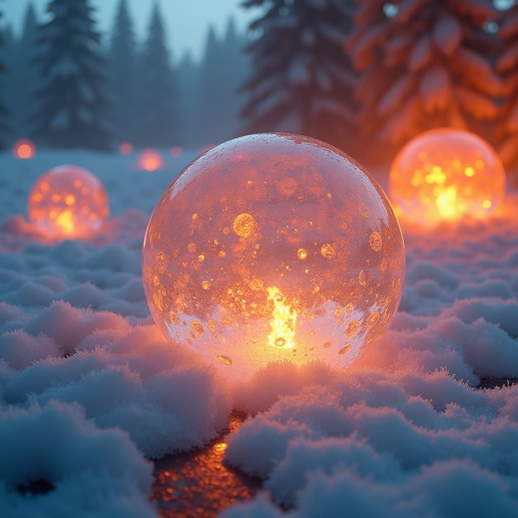 Ice Spheres in Fire: A Surreal Futuristic Dream