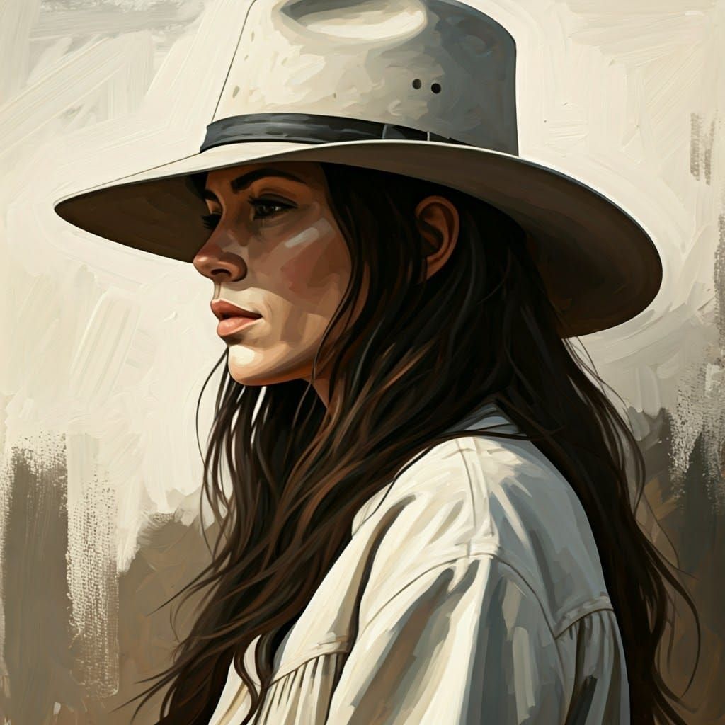 Abstract Impressionist Portrait of Woman in Cowboy Hat