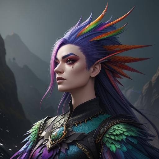 Woman with Rainbow Dragon Scales in Detailed Painting