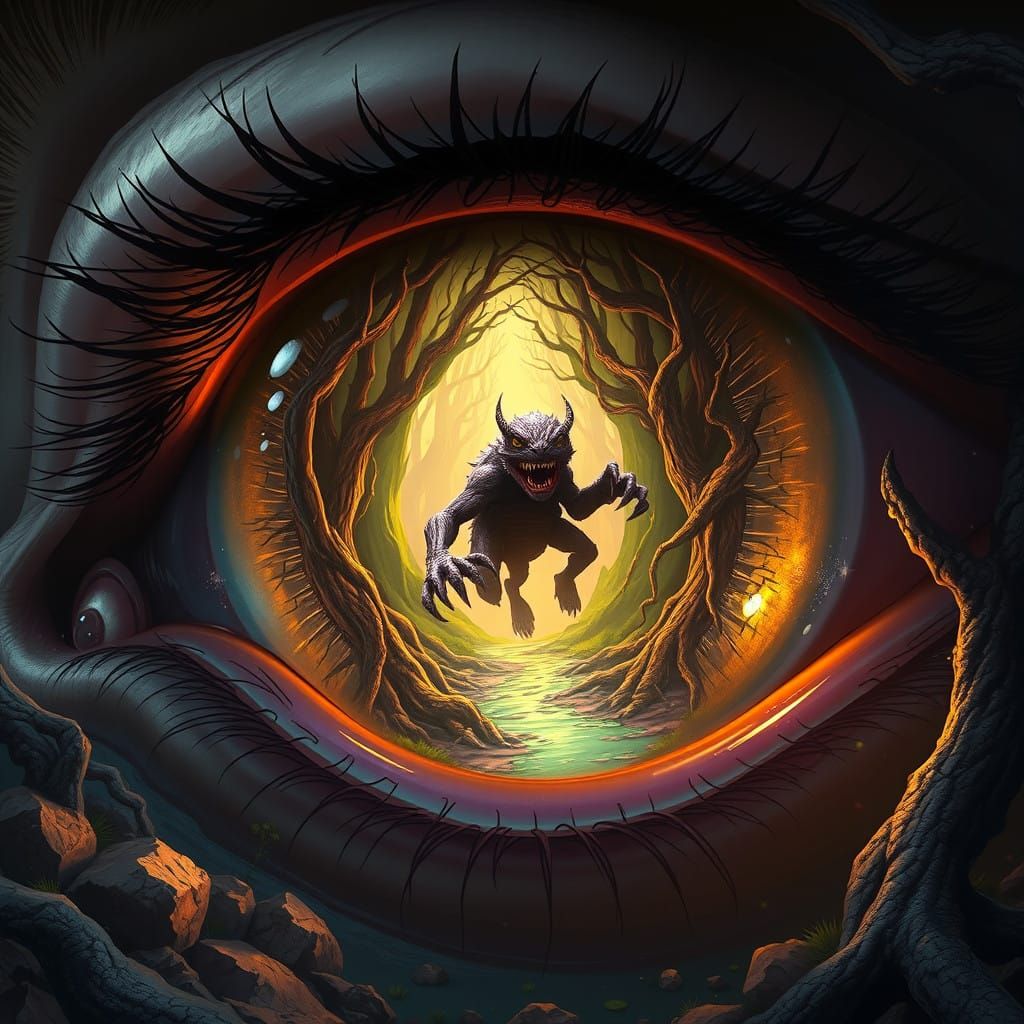 Ethereal Beholder Emerges from Mystical Portal in Dark Fanta...