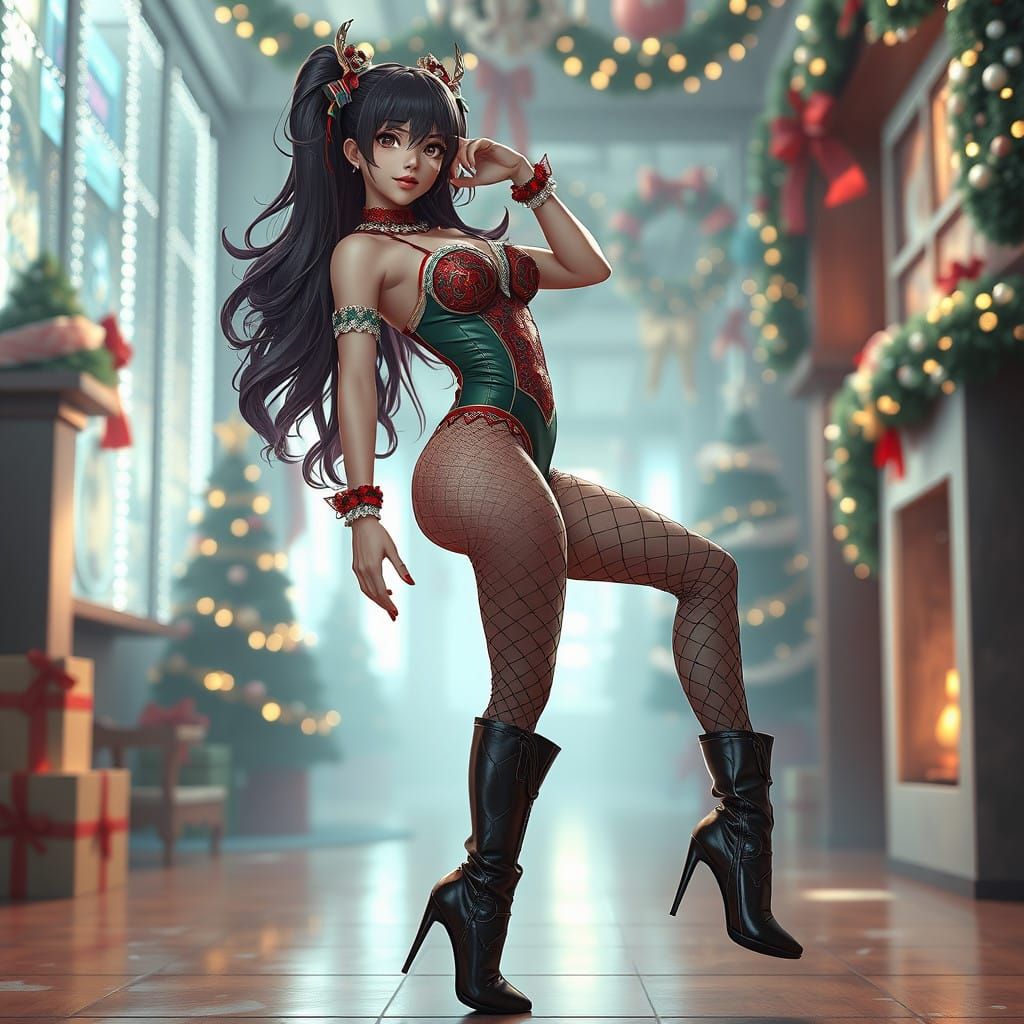 Christmas Goddess in Cyberpunk Bodysuit