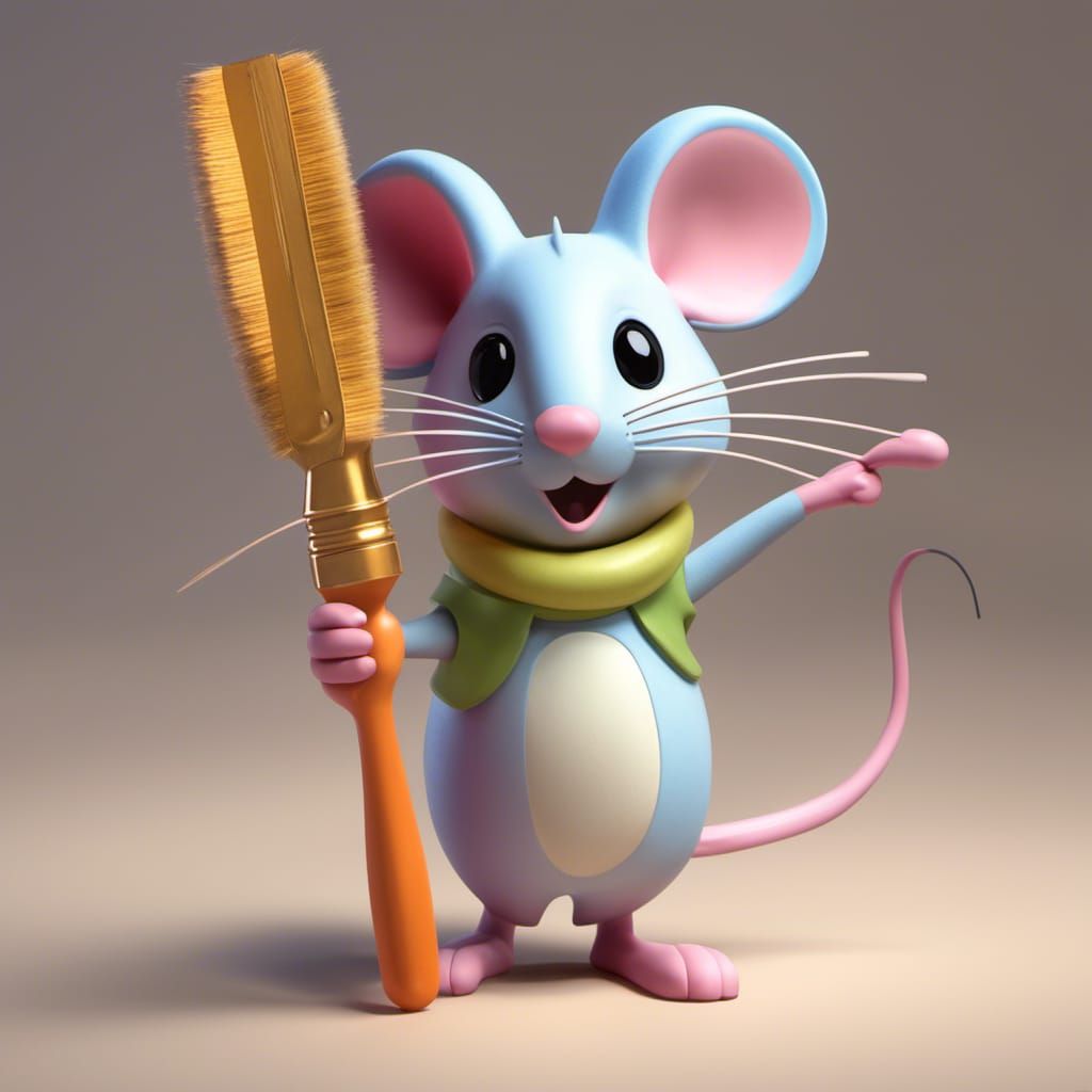 Mouse with Paint Brush Toy in Pop Surrealism Style