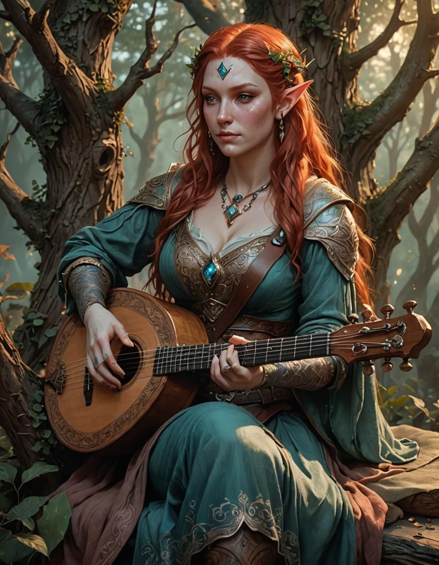 Elven Bard Portrait in Fantasycore Style