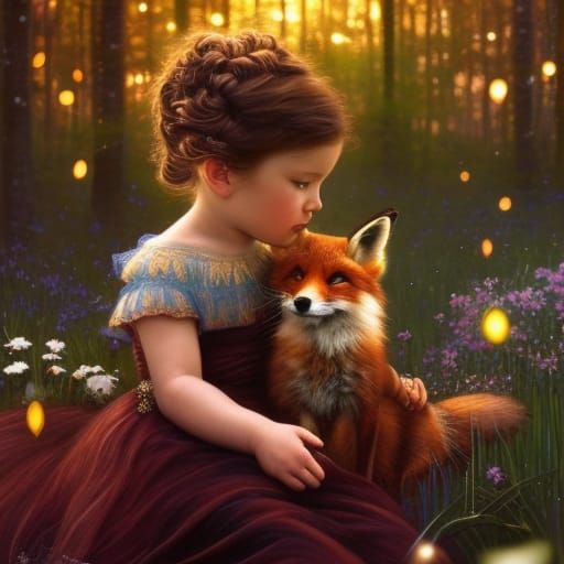 Toddler and Fox Celtic Knot Portrait in Dark Fantasy Style