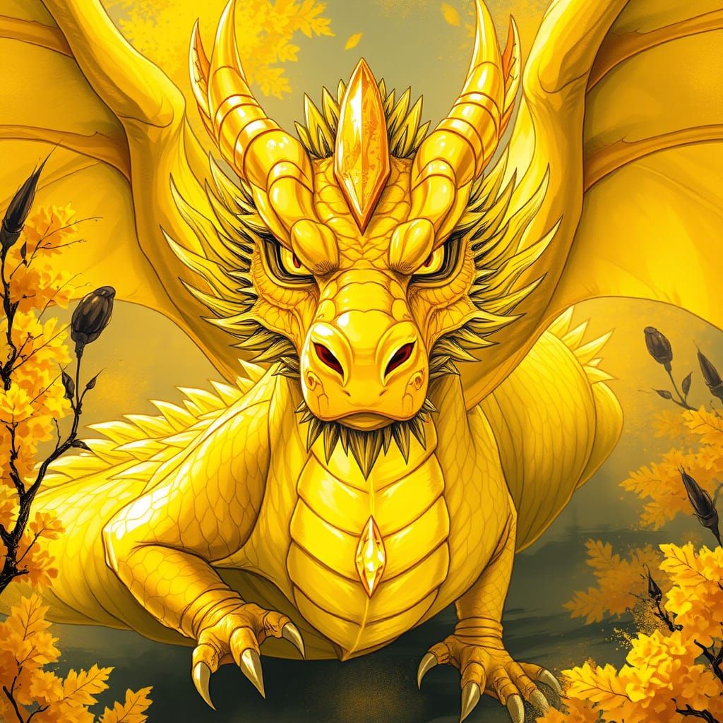 Majestic Citrine Yellow Dragon with Radiant Gemstone