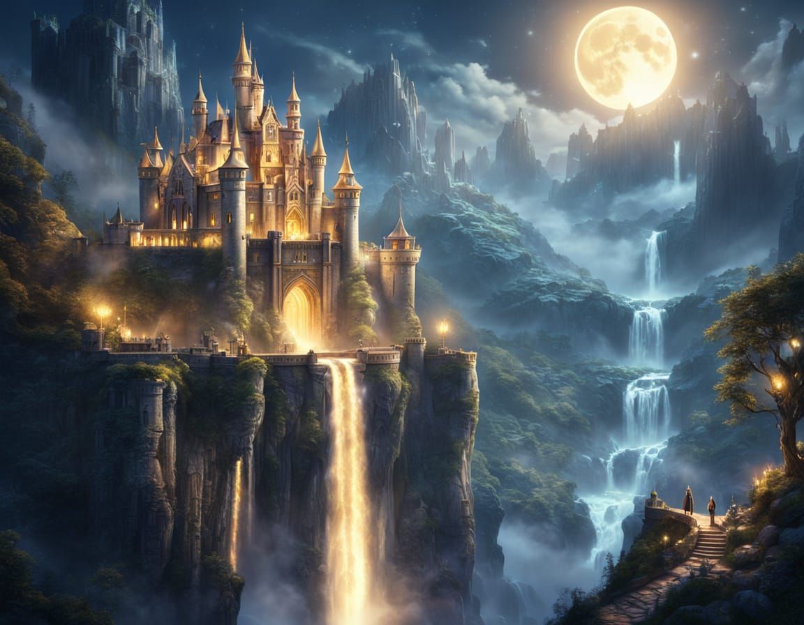 Majestic Castle Under Moonlight: Fantasy Concept Art