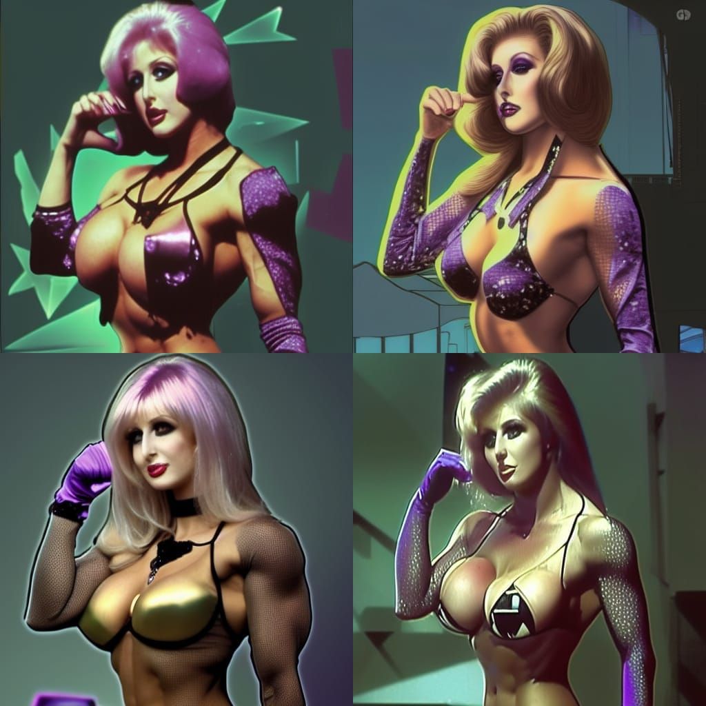 Gothic Bodybuilder in Vaporwave Anime Style