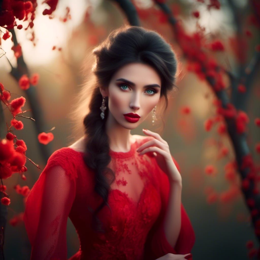 Asian Model in Red Dress: Professional Portrait