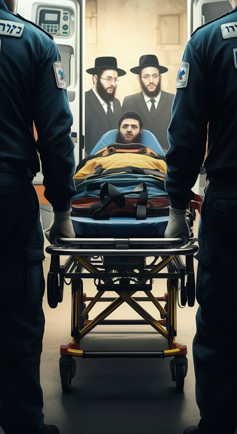 Paramedics Unload Stretcher: Digital Comic Illustration