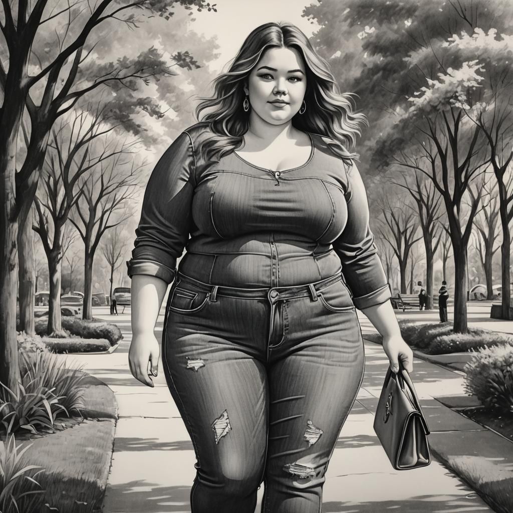 Stunning Plus-Size Woman in Charcoal Drawing