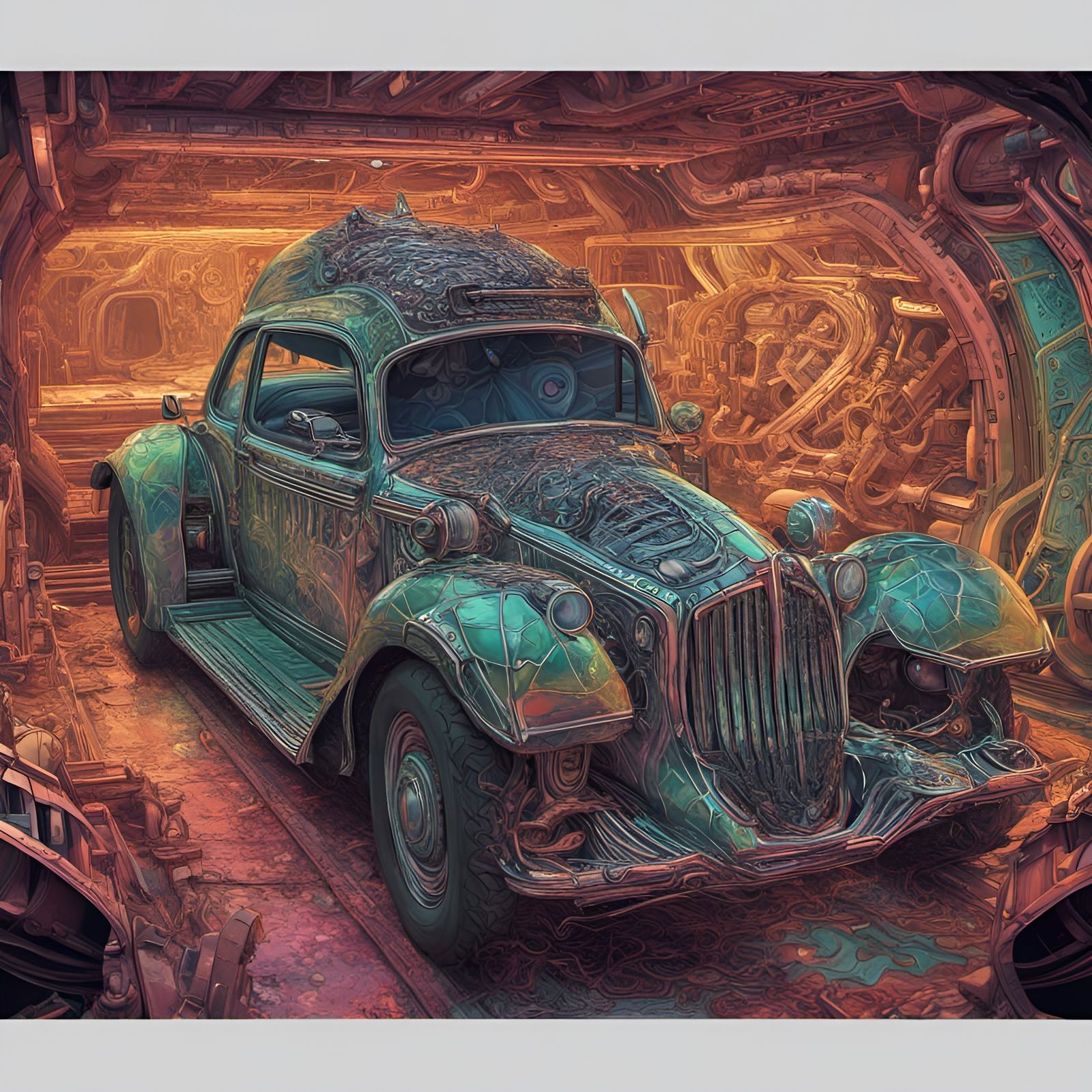 Futuristic Car Inspired by H.R. Giger in Dieselpunk Style