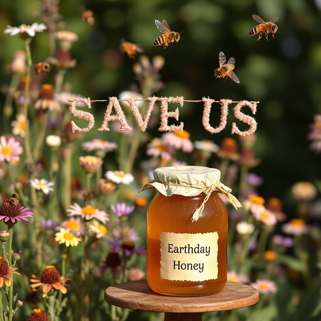 Bees Form 'SAVE US' Over Honey Jar