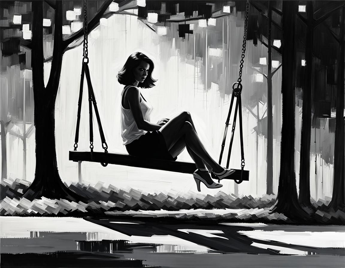 Sorority President on Swing: Impasto Black and White