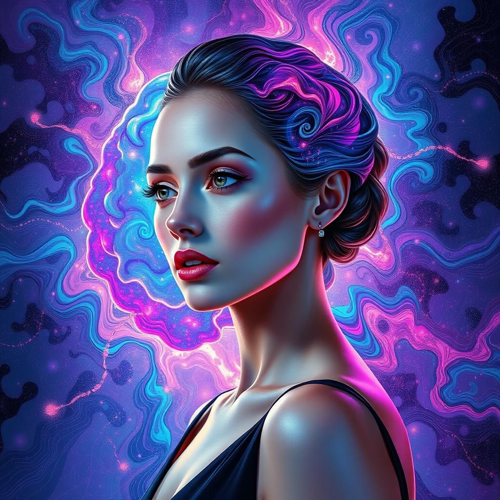 Woman's Brain as Dreamlike Digital Art Realm