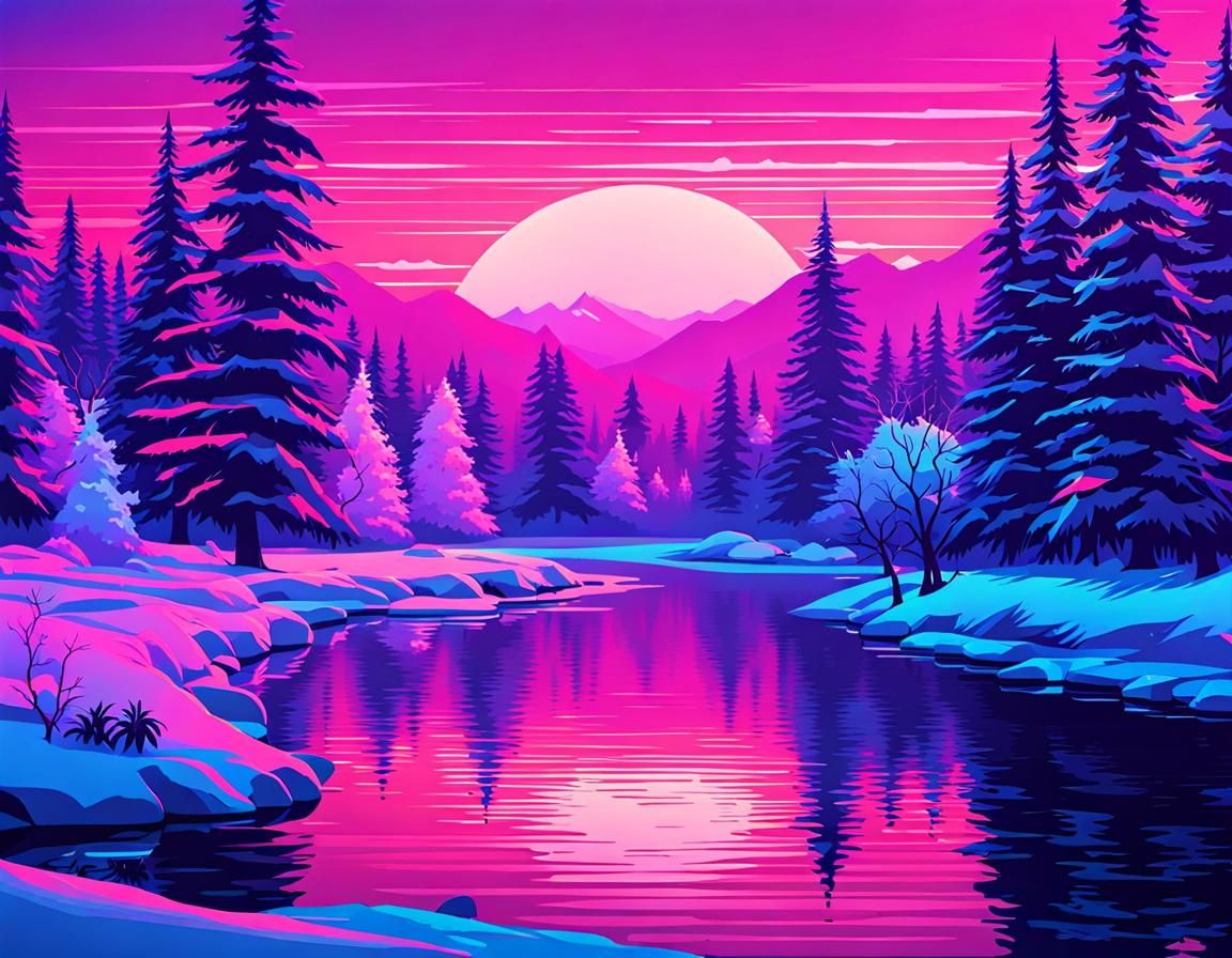 Vaporwave Winter Riverscape Dreamscape