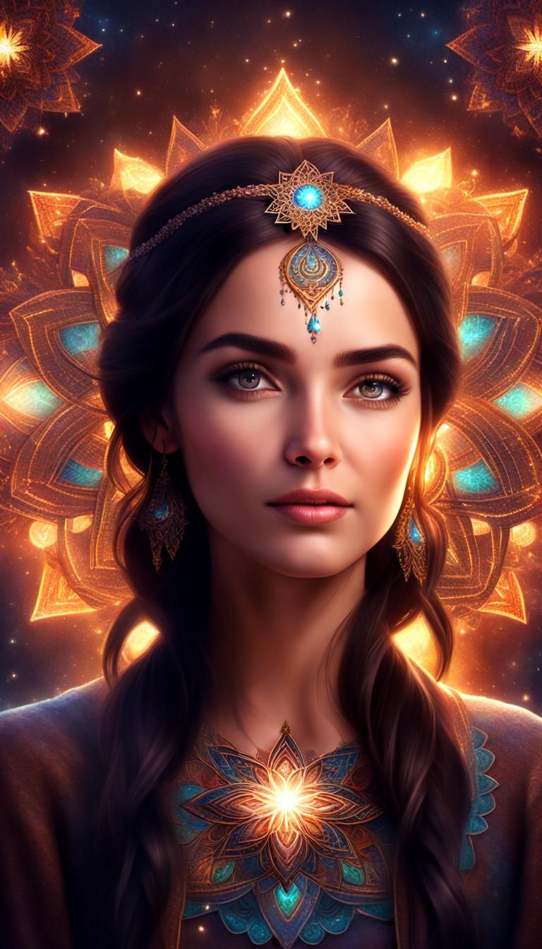 Magic Girl with Star Mandala in Digital Painting