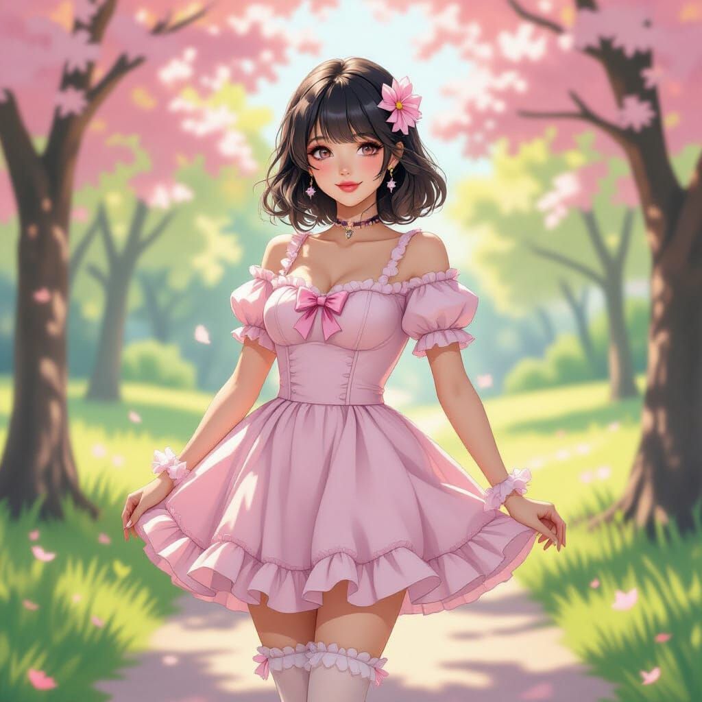 Pastel Goth Woman Posing in Vibrant Park