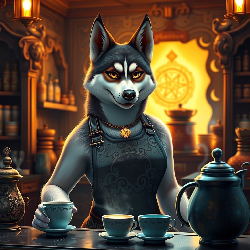 Surreal Coffee Barista in Vibrant Fantasy Aesthetic