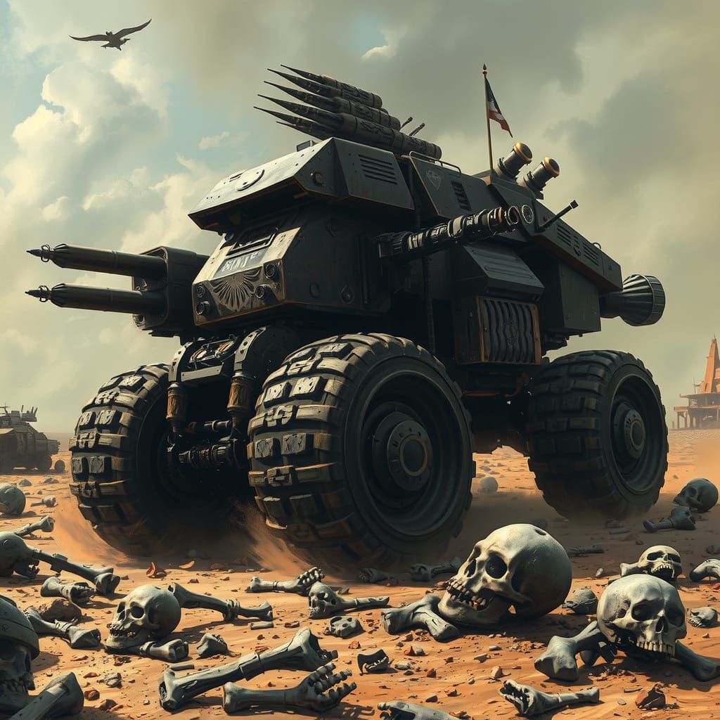 Post-Apocalyptic War Machine in Hyper-Realistic Style