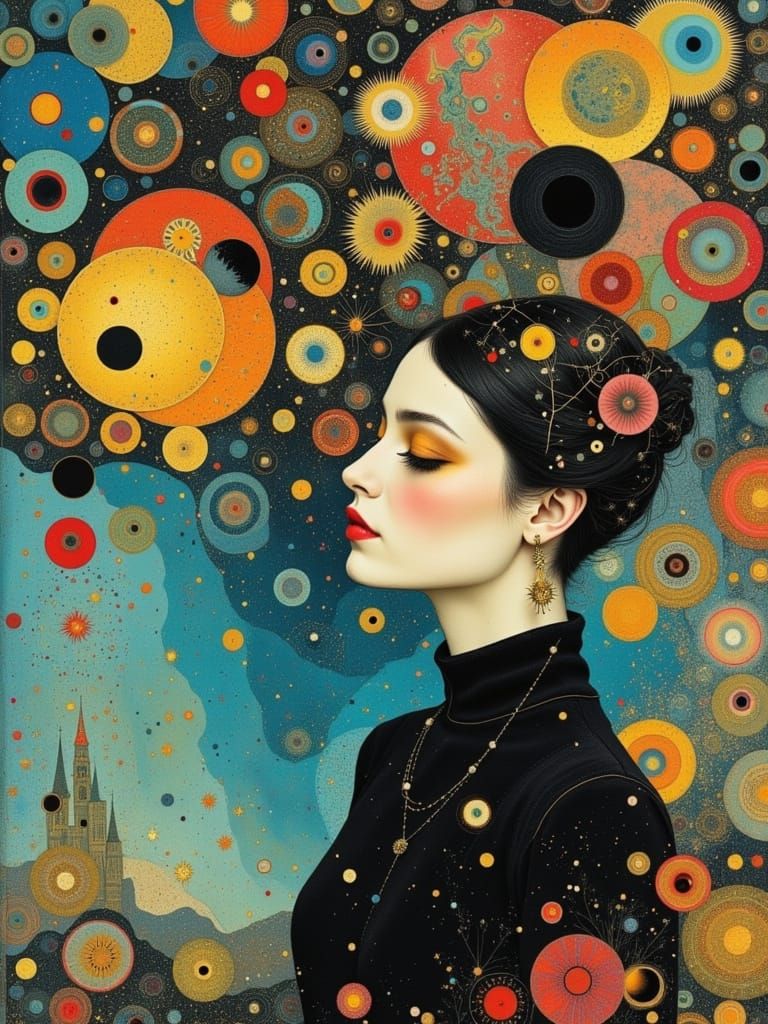 Gothic Flowercore Portrait in Watercolor Abstract Surrealism