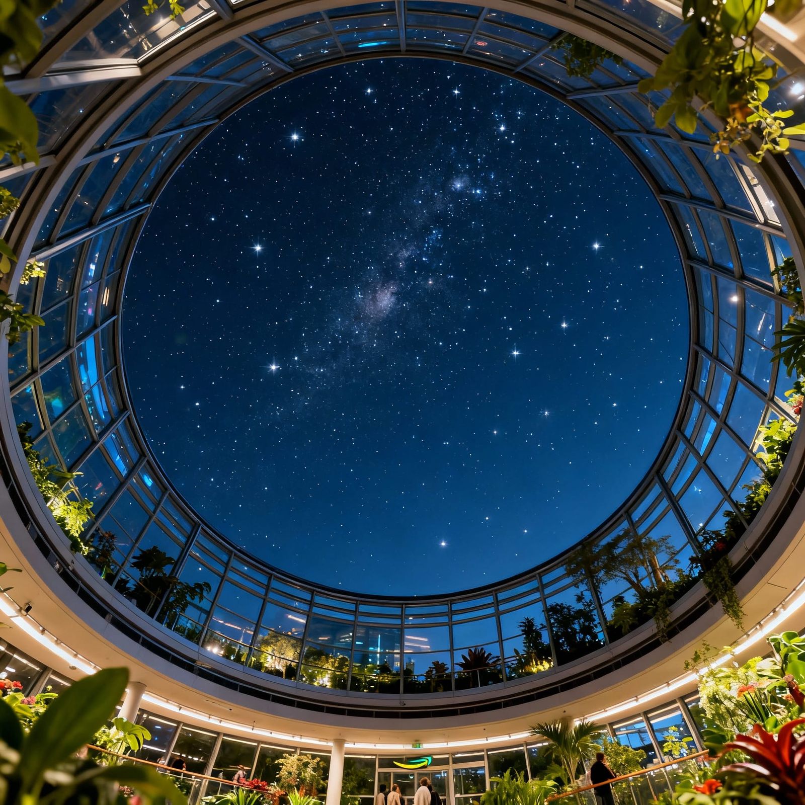 Stars and Sky View from Inside Spherical Building