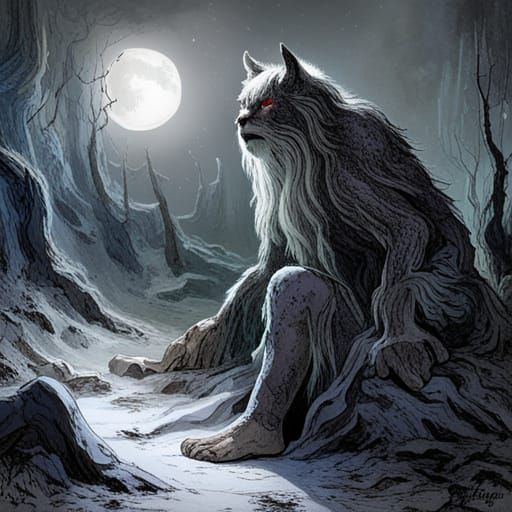 Monstrous Frost Giant Cat in Frozen Forest