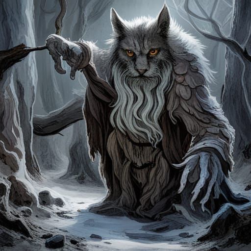 Frost Giant Cat in Frozen Forest