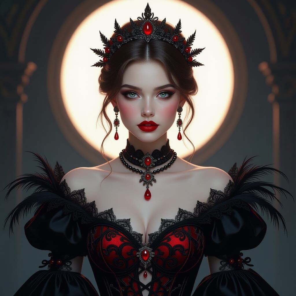 Gothic Woman in Red and Black Gown