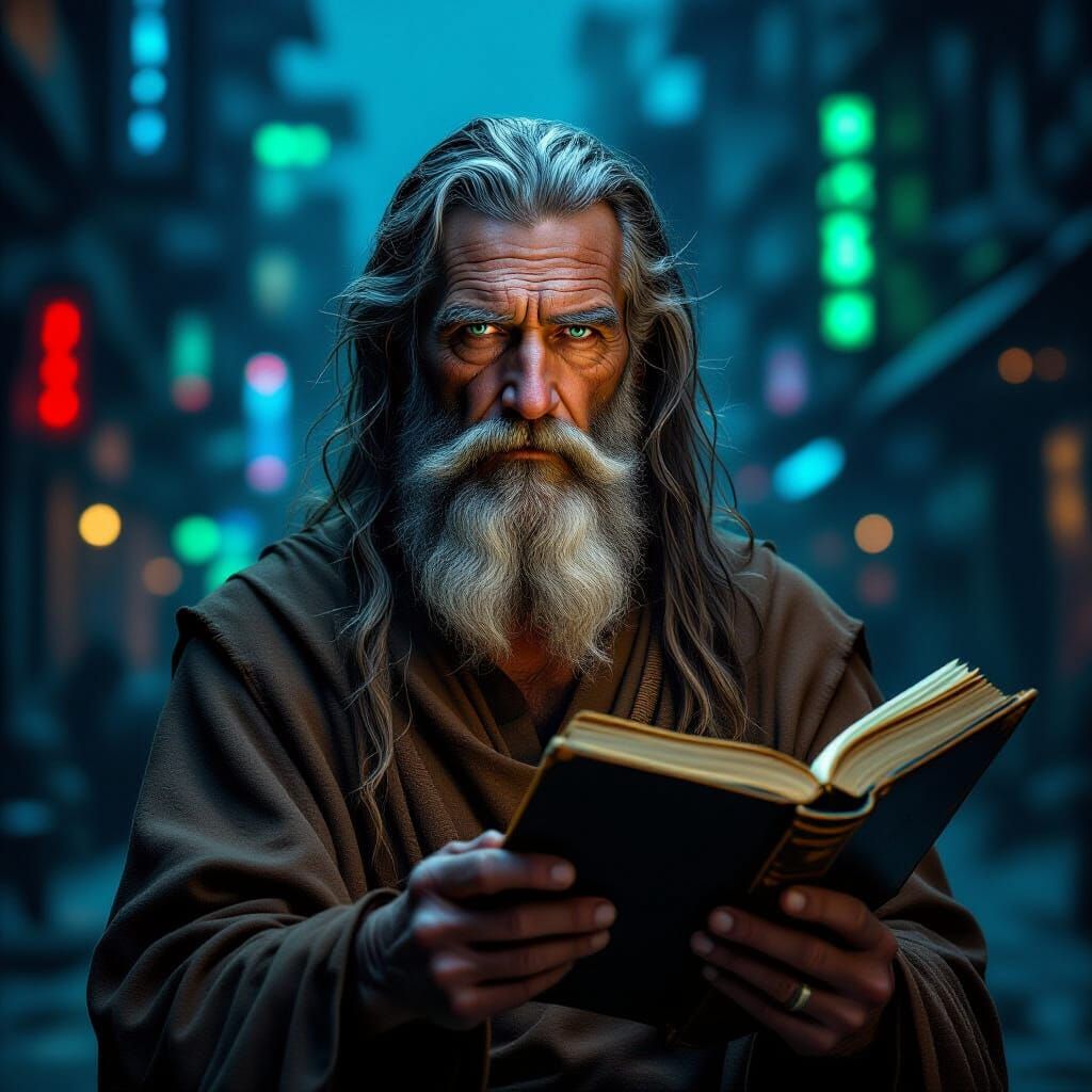 Wise Old Man in Cyberpunk City